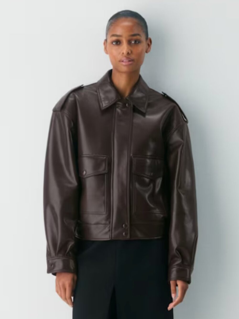 Aritzia Croft Unreal Leather Bomber Jacket - Rich mocha Brown - Small - Picture 7 of 13